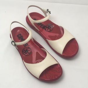 Light Taupe and Red Camper Sandals